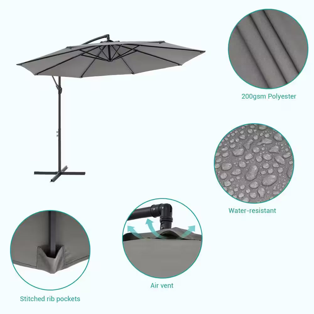 10 Ft. round Outdoor Patio Cantilever Offset Umbrellas in Gray
