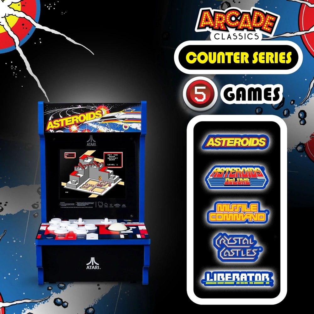 Arcade Classics Atari Asteroids Counter Series Game Machine with 8" Screen and 5 Games