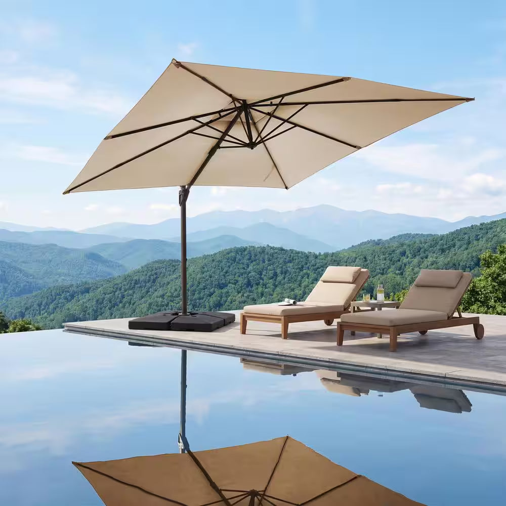 10 Ft. X 10 Ft. Sq. Cantilever Patio Umbrella with Weighted Base in Beige