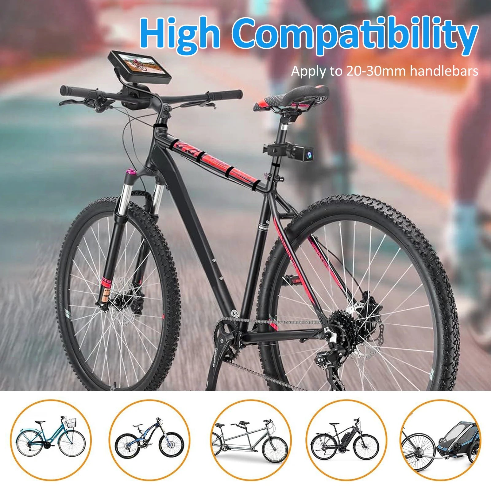 Handlebar Bike Mirror, Bicycle Rear View Camera with 4.3'' Screen Night Vision Function 150° Wide Angle View Adjustable Bracket