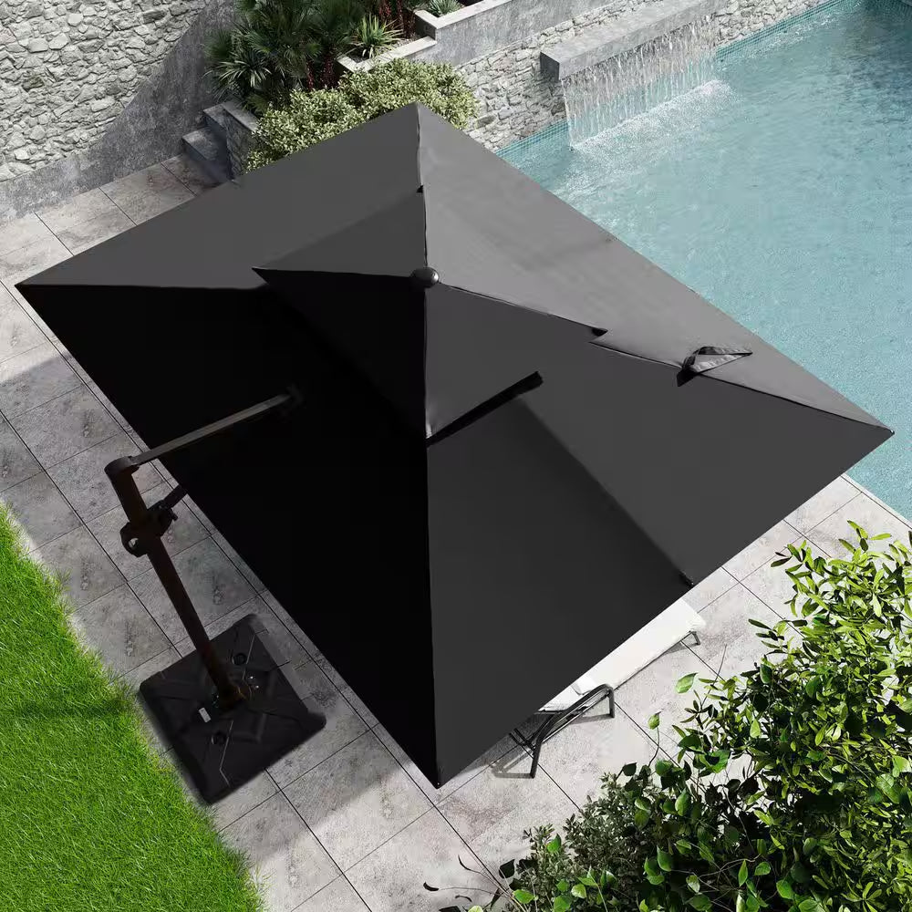 11 Ft. X 9 Ft. Aluminum Patio Cantilever Umbrella in Black Double Top Outdoor Offset Umbrella with 320 Lbs. Wheeled Base