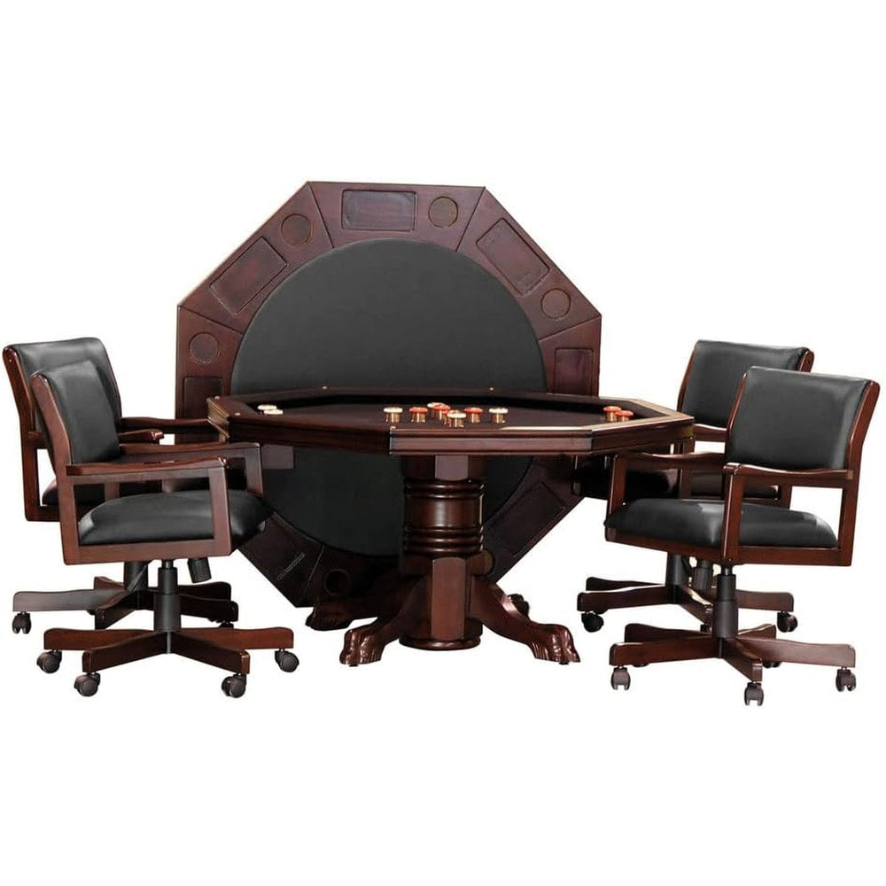 3-In1 Combination Game & Dining Table Set with 4 Rocker-Swivel Chairs- (Mahogany Finish)
