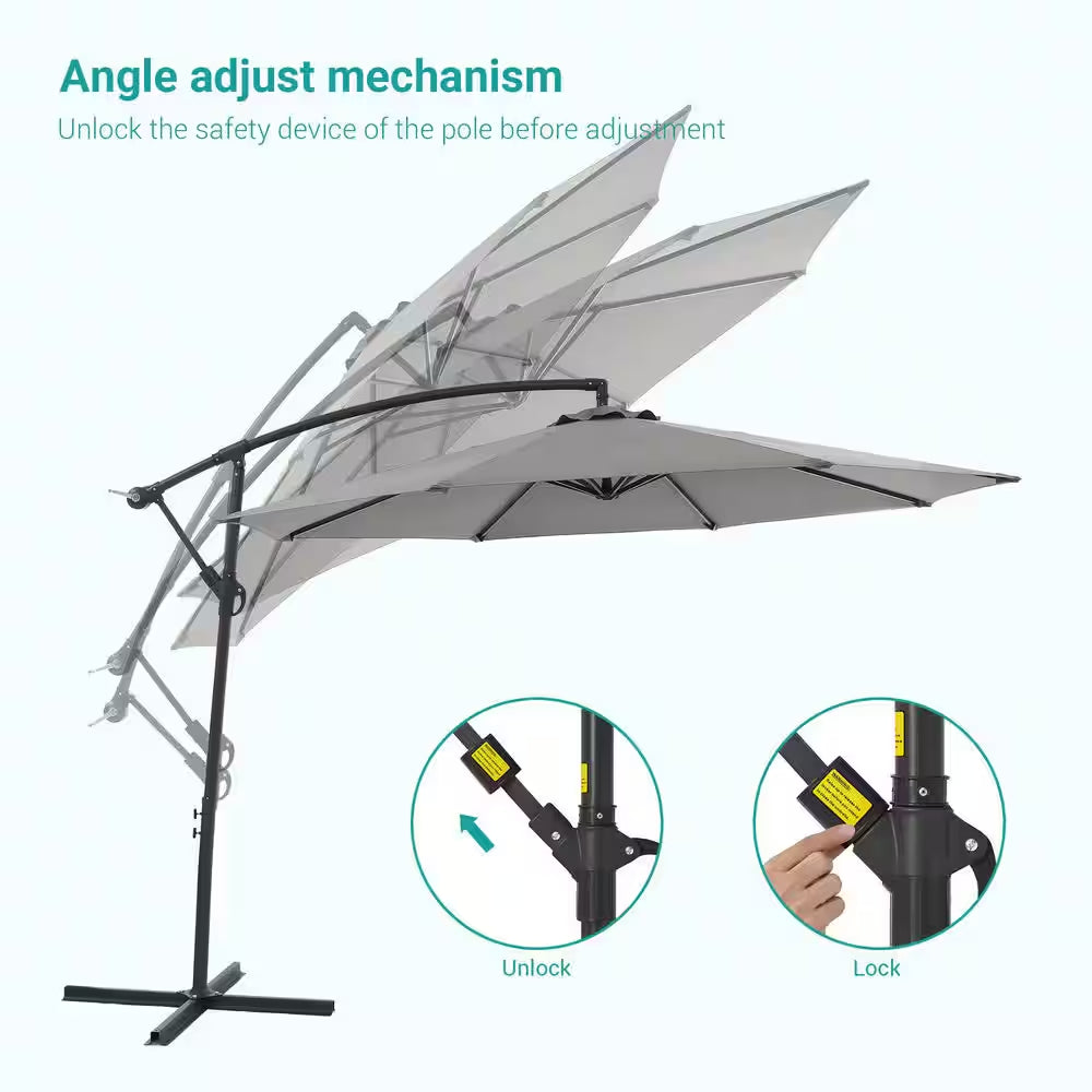 10 Ft. round Outdoor Patio Cantilever Offset Umbrellas in Gray