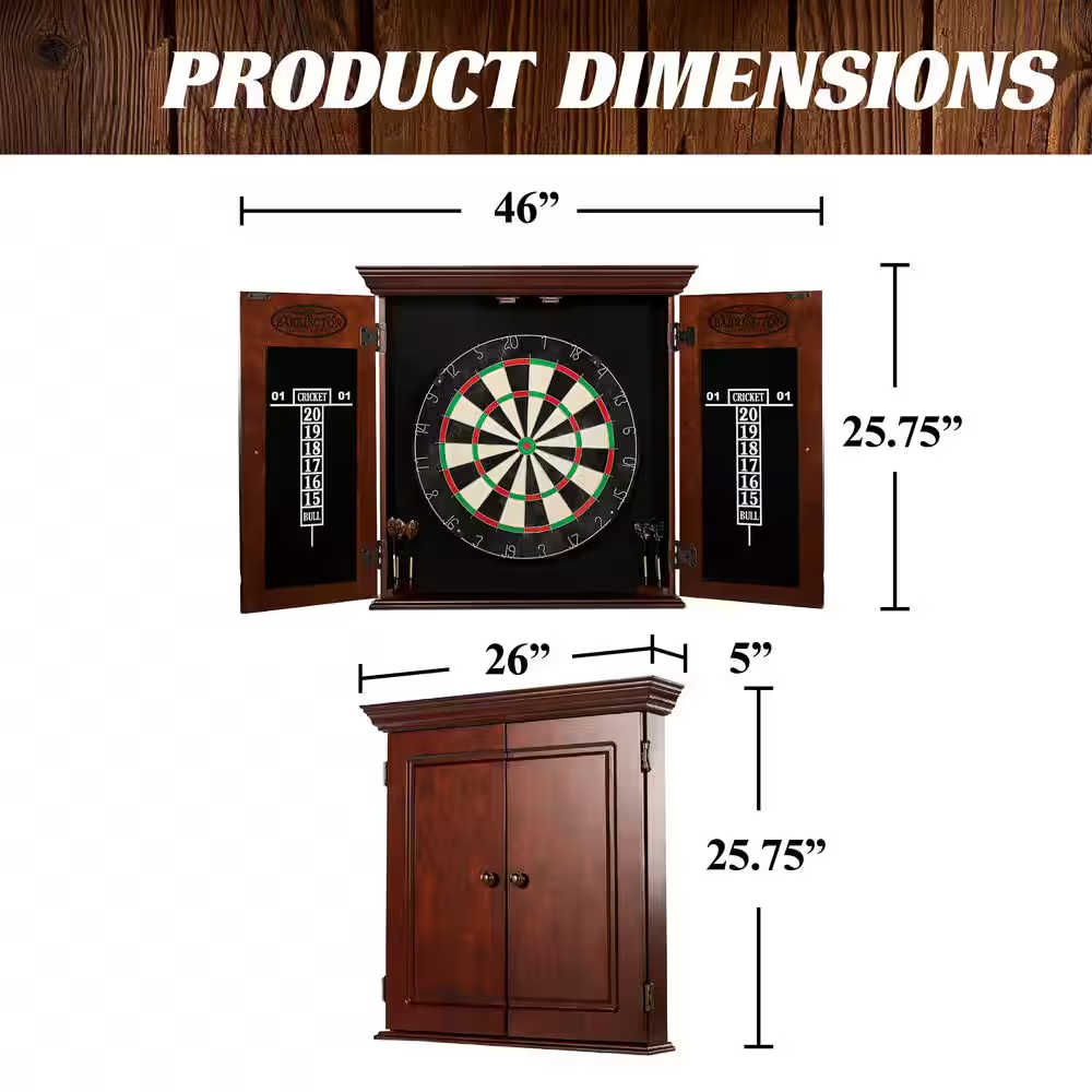 Barrington Chatham Bristle Dart Board and Cabinet Set | 18" Self-Healing Board, Wood Cabinet, 6 Darts