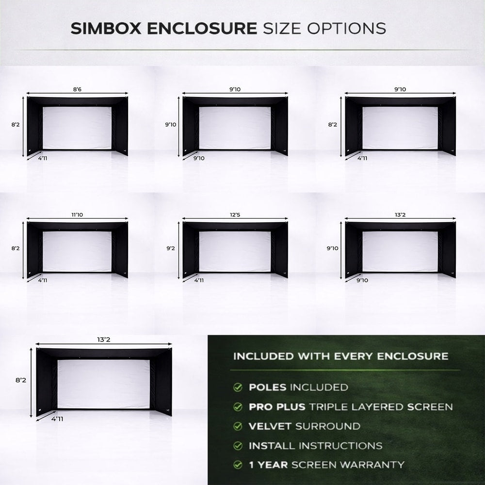 GolfBays SimBox Golf Simulator Enclosure | 7 Sizes, PRO+ Impact Screen & Frame, Side Barriers Included