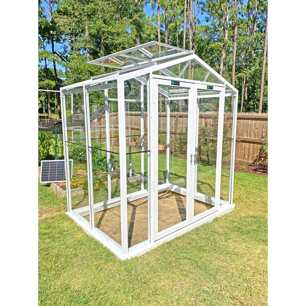 Janco Sago 5 x 8 ft Aluminum Glass Greenhouse Kit | Double Door, 100 mph Wind Rating, Lifetime Warranty