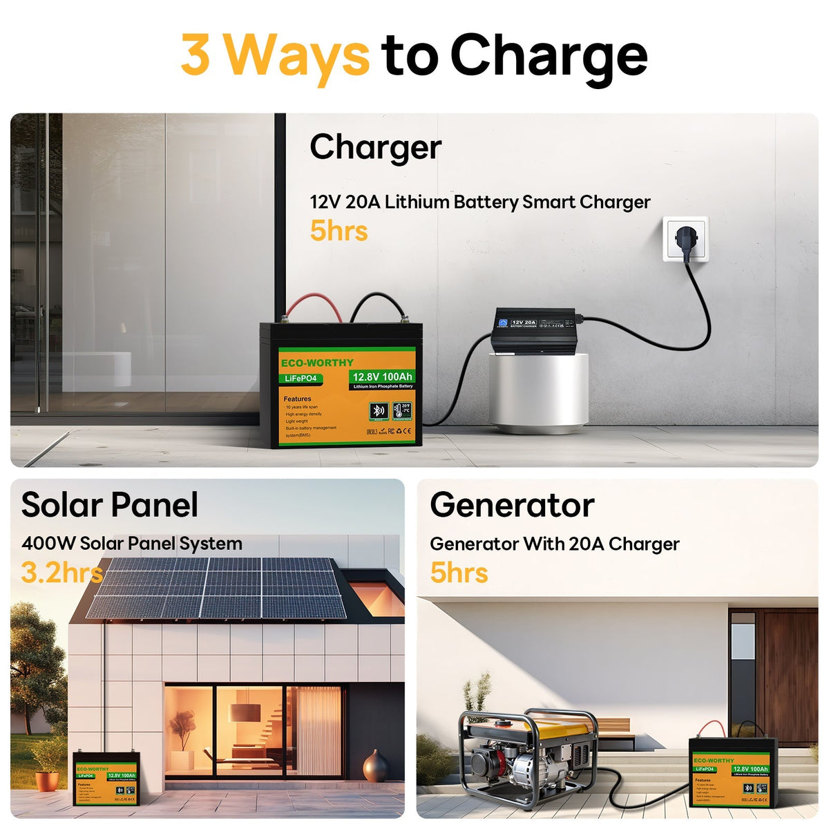 ECO-WORTHY 12V 100Ah LiFePO4 Battery with Bluetooth - view 8