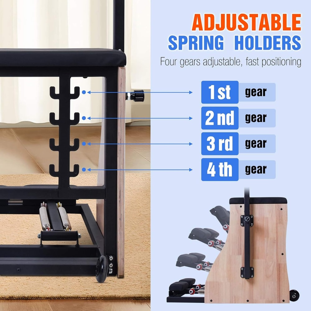Core Pilates Solid Wood Pilates Reformer Chair | Adjustable Springs, Split Pedals, 400 lb Capacity