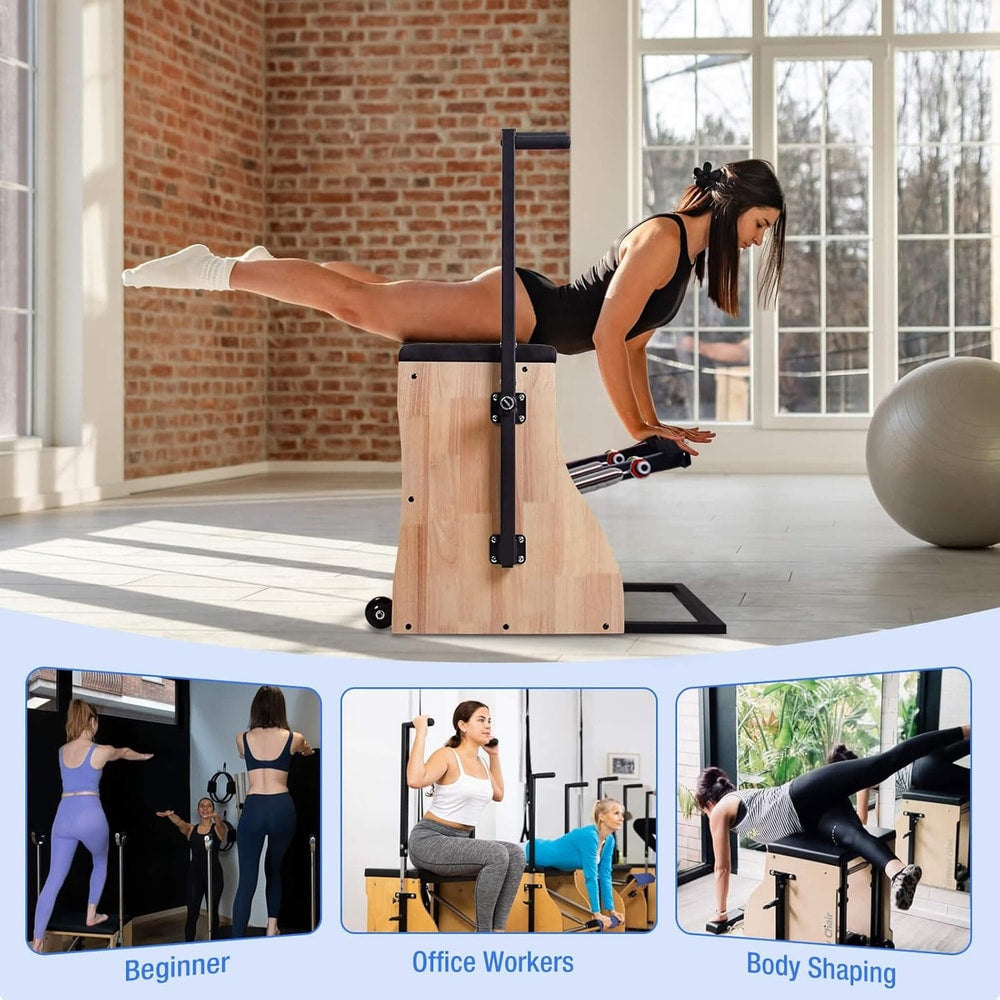 Core Pilates Solid Wood Pilates Reformer Chair | Adjustable Springs, Split Pedals, 400 lb Capacity