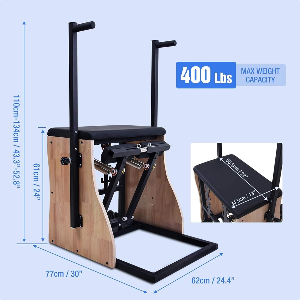 Core Pilates Solid Wood Pilates Reformer Chair | Adjustable Springs, Split Pedals, 400 lb Capacity