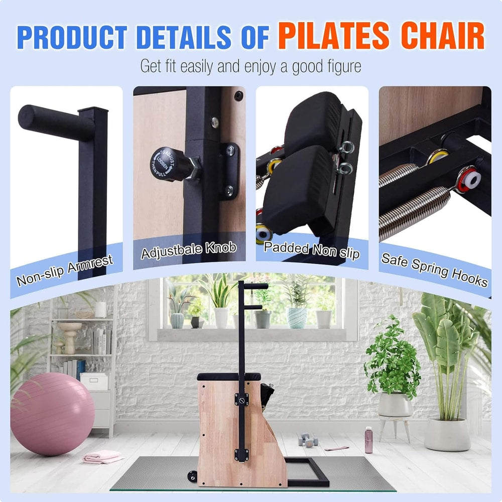 Core Pilates Solid Wood Pilates Reformer Chair | Adjustable Springs, Split Pedals, 400 lb Capacity