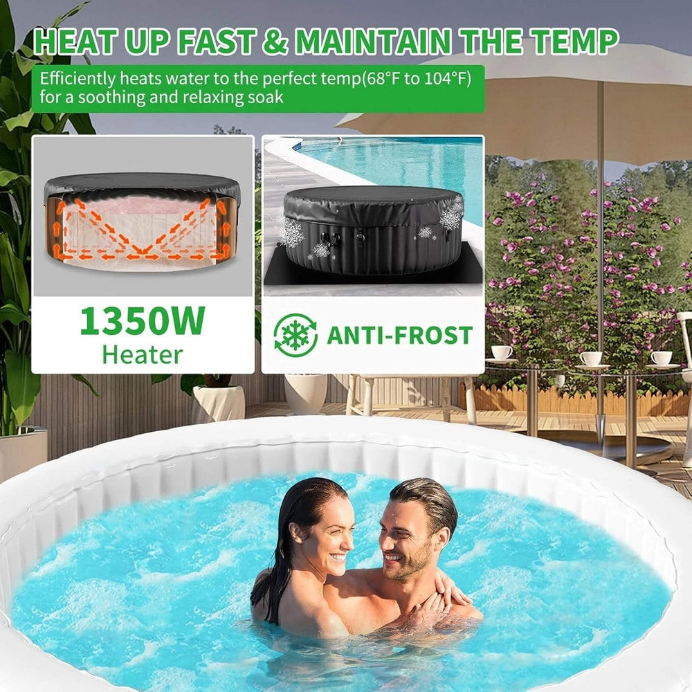 Large 4-Person Inflatable Hot Tub Kit | 8-Color LED Lights, Air Jet Massage, Hard Water Softening
