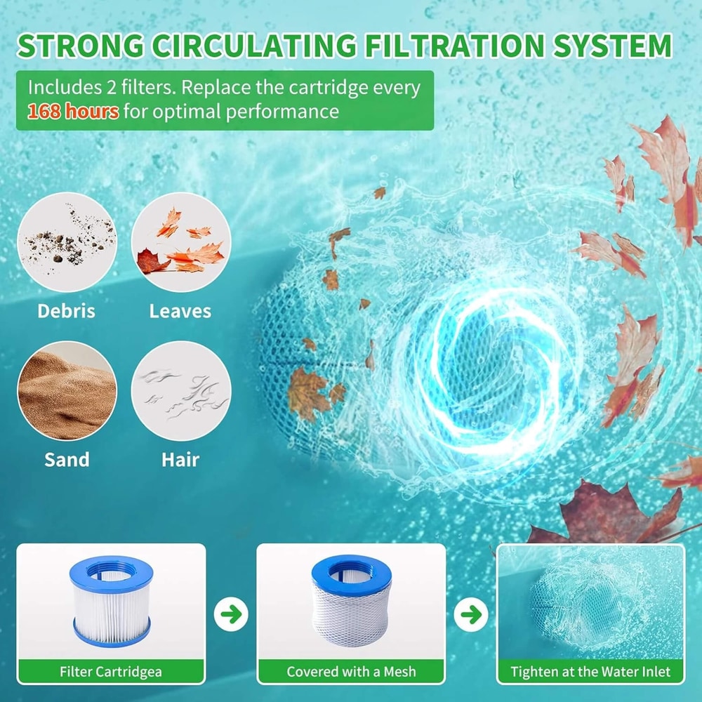Large 4-Person Inflatable Hot Tub Kit | 8-Color LED Lights, Air Jet Massage, Hard Water Softening