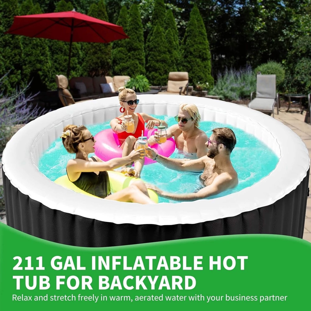 Large 4-Person Inflatable Hot Tub Kit | 8-Color LED Lights, Air Jet Massage, Hard Water Softening