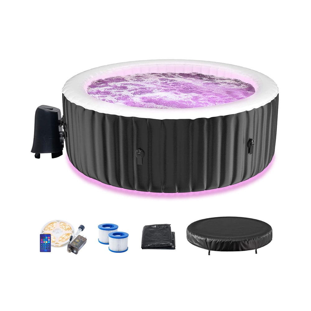 Large 4-Person Inflatable Hot Tub Kit | 8-Color LED Lights, Air Jet Massage, Hard Water Softening