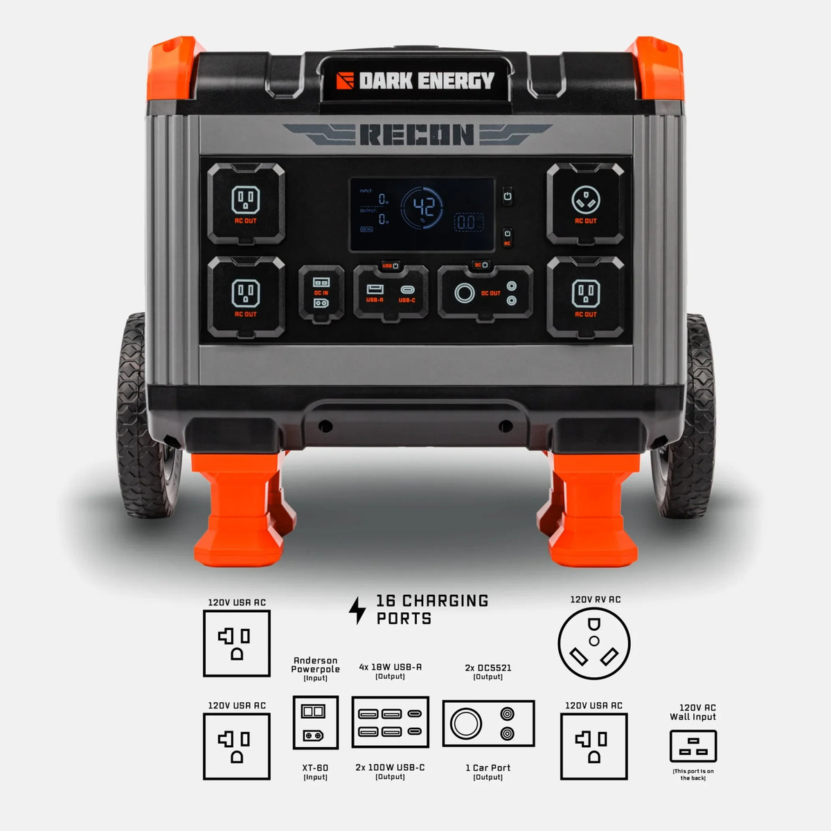 Dark Energy Recon 2000 Portable Power Station | 2016Wh, 2400W Pure Sine Inverter, Rugged Wheeled Case