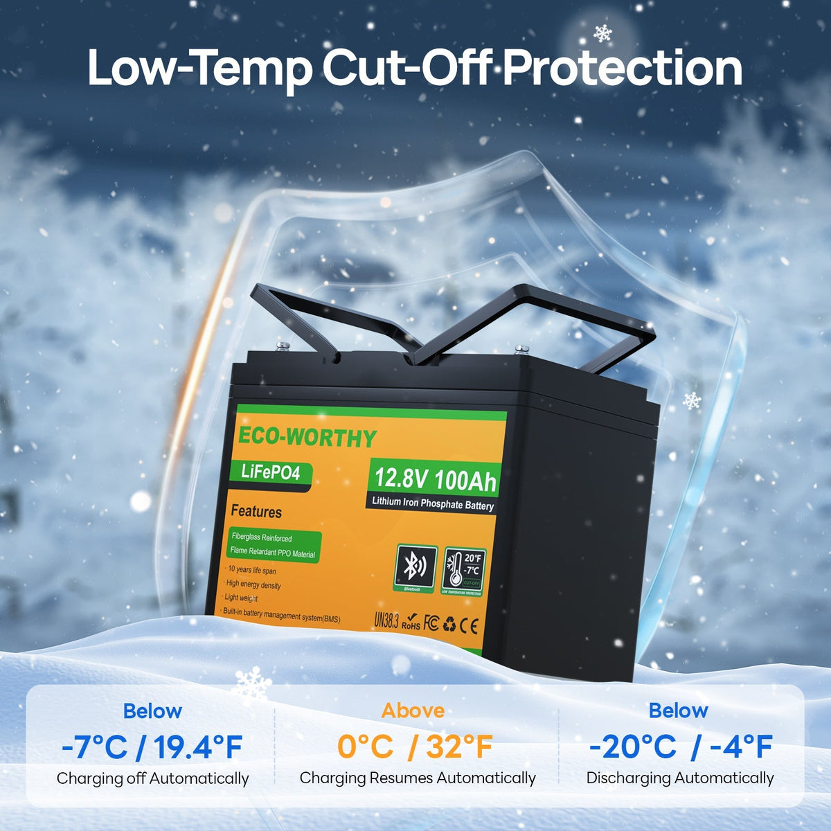 ECO-WORTHY 12V 100Ah LiFePO4 Battery with Bluetooth - view 4