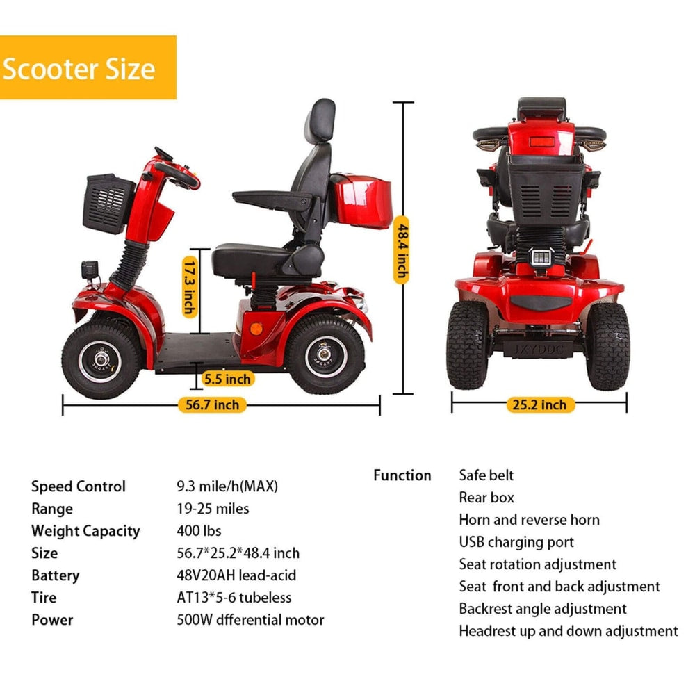 Zvg 4-Wheel Heavy-Duty All-Terrain Mobility Scooter | 500W Motor, 48V 20Ah, 20-25 Mile Range, 350 lb