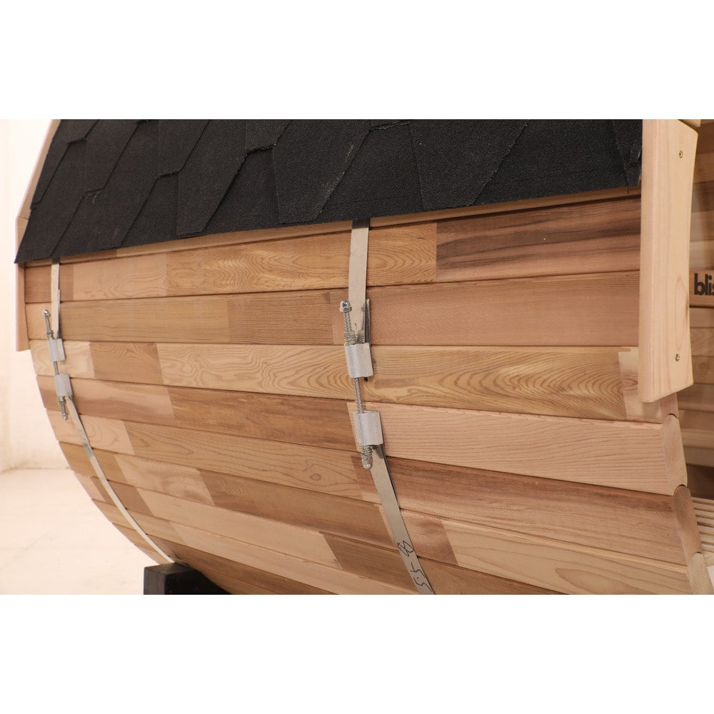 Blisspod, Prague, Canadian Red Cedar Outdoor Steam Barell Sauna, 2-4 / 4-6 persons with Full Glass Back & 2 front Porch seats