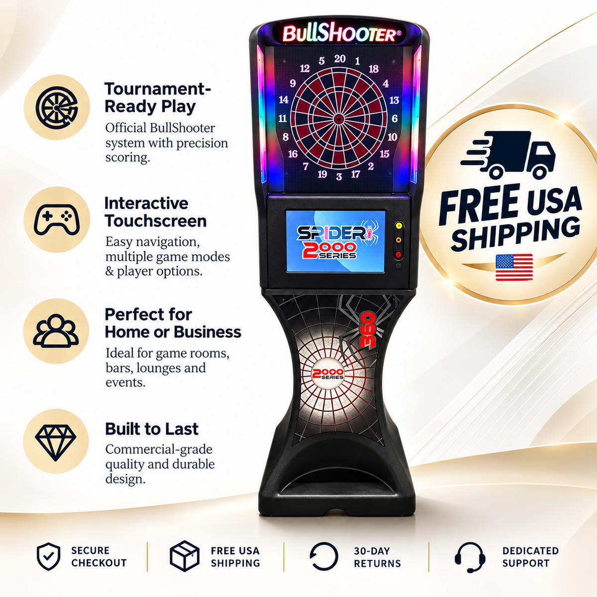 Arachnid Spider 2000 Series Electronic Dartboard Cabinet | 19" LCD, Online Rankings, 40+ Games