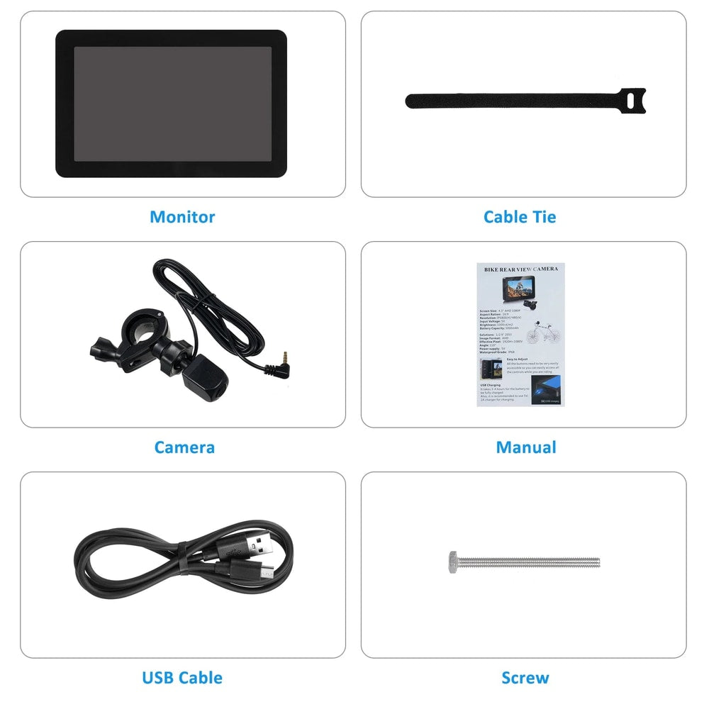 Handlebar Bike Mirror, 1080P Rechargeable Bicycle Rear View Camera with 4.3'' Monitor Night Vision 150° Wide Angle View