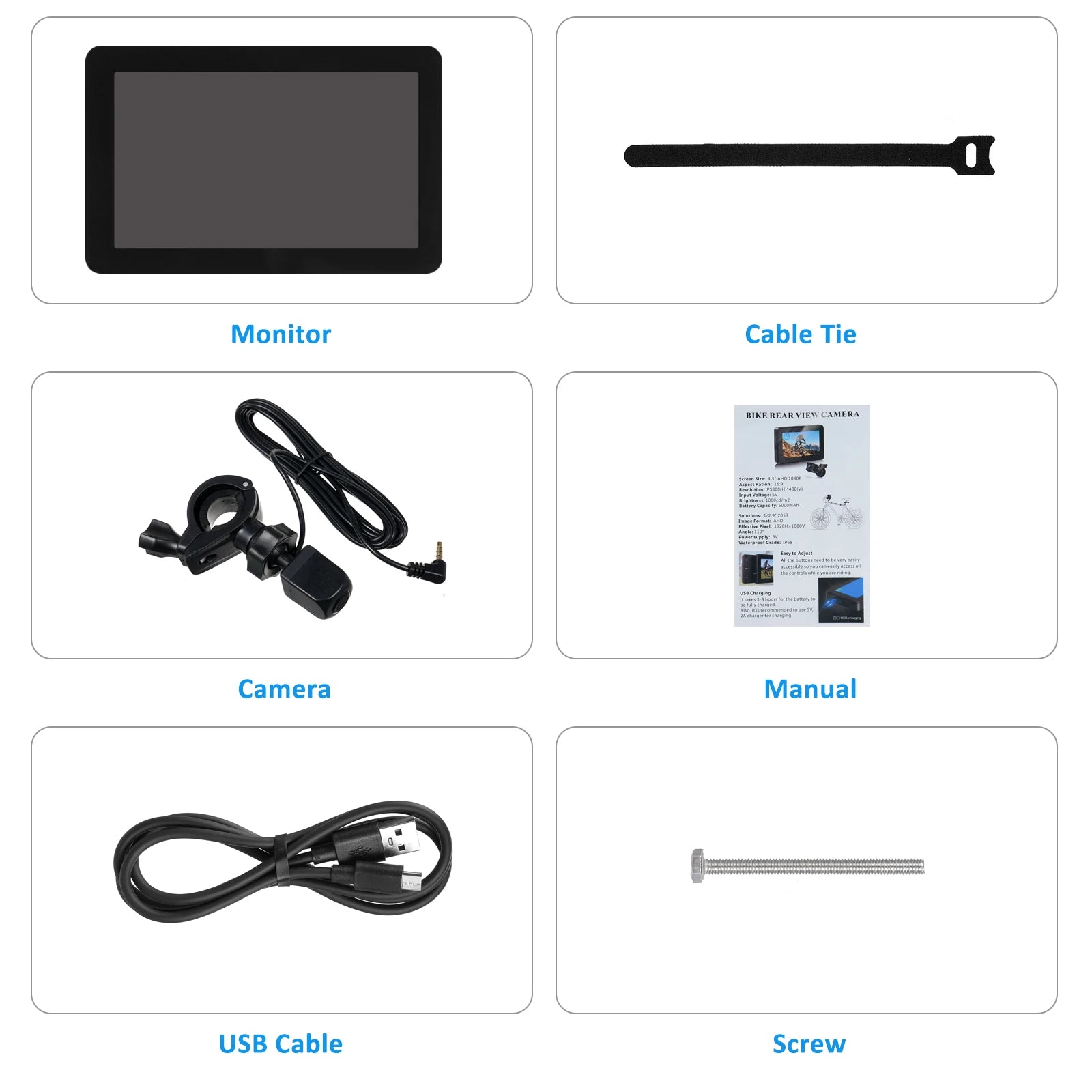 Handlebar Bike Mirror, 1080P Rechargeable Bicycle Rear View Camera with 4.3'' Monitor Night Vision 150° Wide Angle View