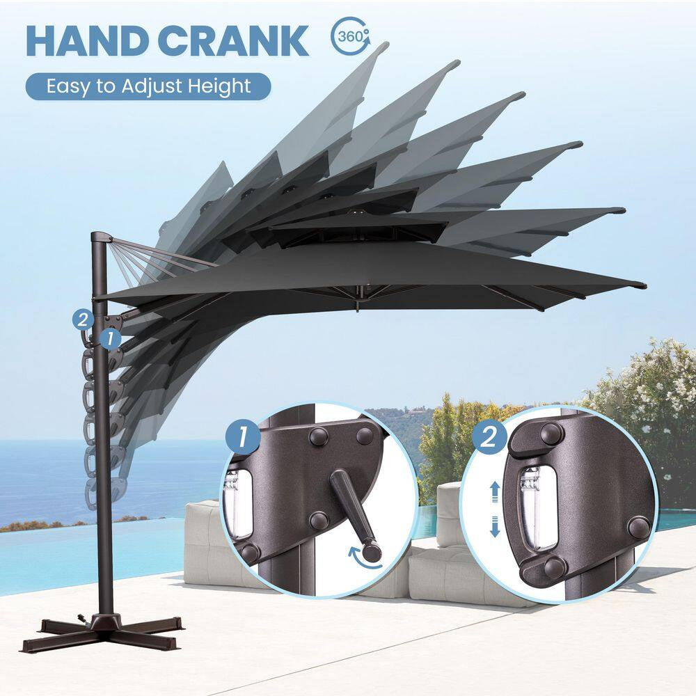 11 Ft. X 9 Ft. Aluminum Patio Cantilever Umbrella in Black Double Top Outdoor Offset Umbrella with 320 Lbs. Wheeled Base