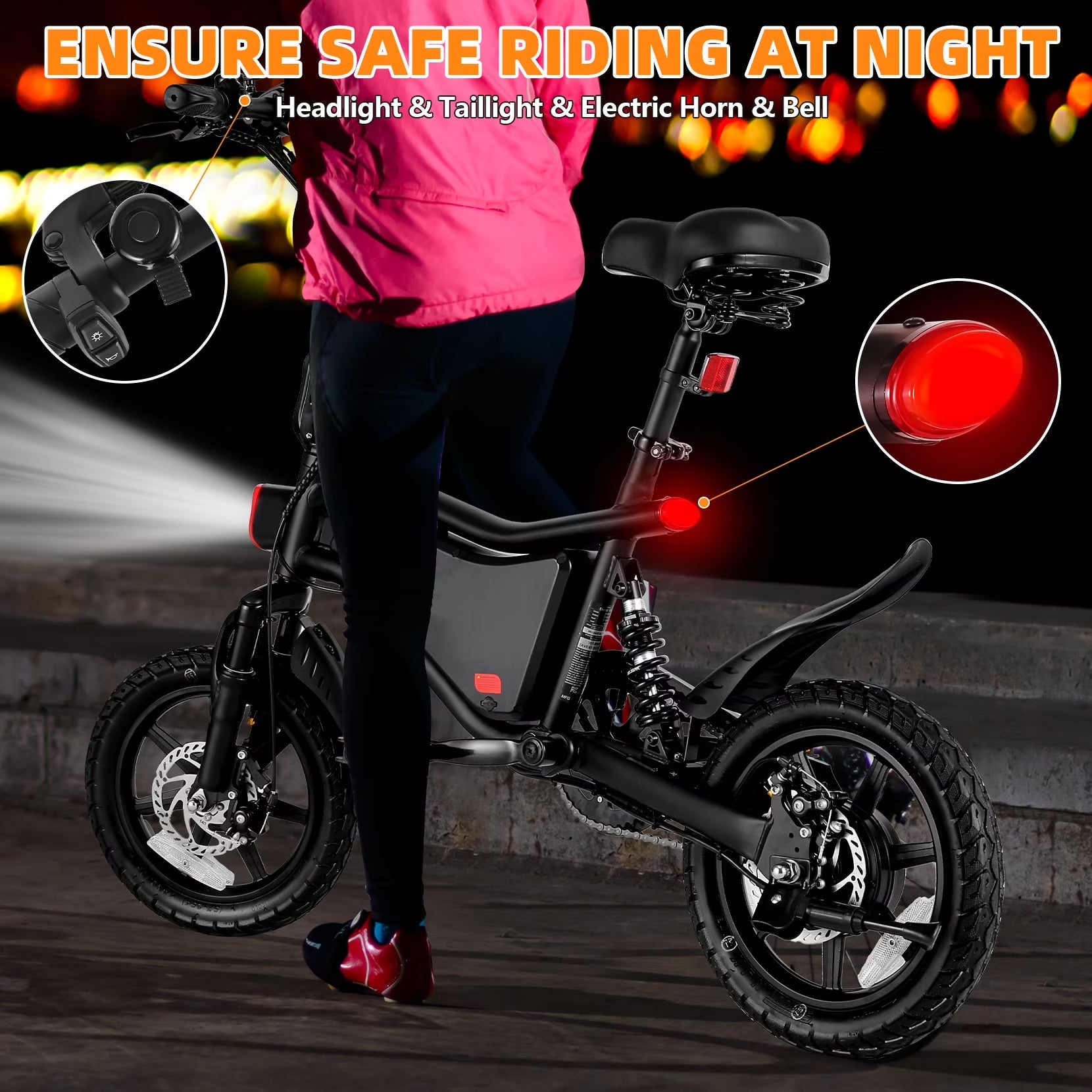 350W Foldable Electric Bike for Adults, 14" Small E-Bike, LCD, Full Suspension, 48V 7.8Ah Electric Cycle for Adult UL 2849