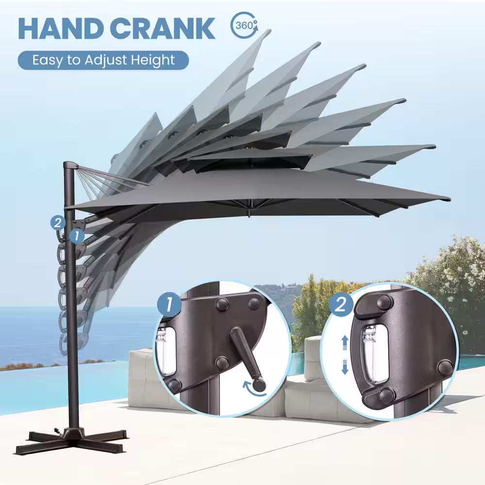 11 Ft. X 9 Ft. Cantilever Patio Umbrella with Cross Stand Tiltable Double Top Outdoor Shade Umbrella in Dark Gray