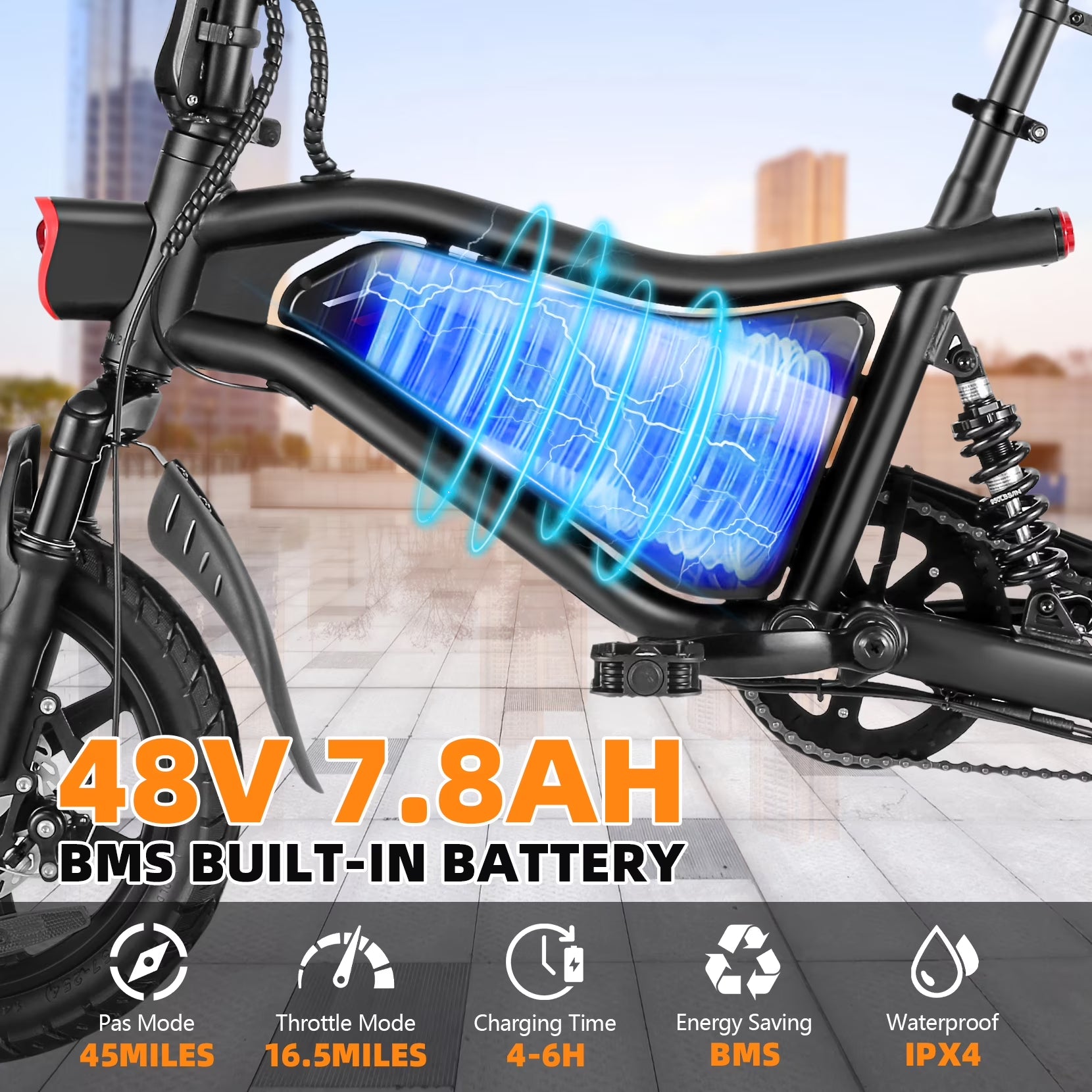 350W Foldable Electric Bike for Adults, 14" Small E-Bike, LCD, Full Suspension, 48V 7.8Ah Electric Cycle for Adult UL 2849