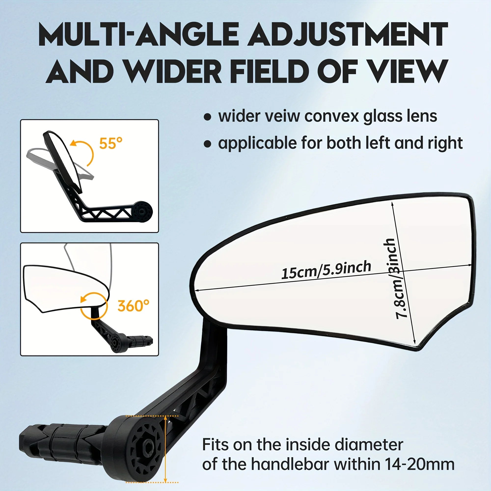 Bike Mirror, HD Glass Bicycle Mirrors for Handlebar Mount, Adjustable Bar End Bike Rear View Mirror, Scratch Resistant Handlebar