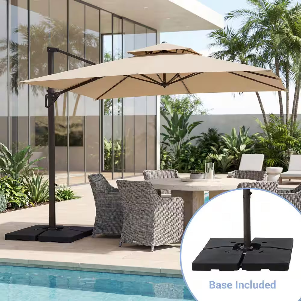 10 Ft. X 10 Ft. Sq. Cantilever Patio Umbrella with Weighted Base in Beige