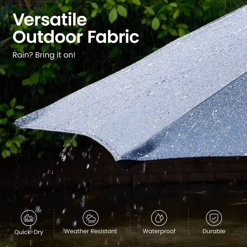 MISO Double Top 14.5 Ft. Steel Cantilever Outdoor Patio Umbrella with Base and Solar LED in Navy Blue