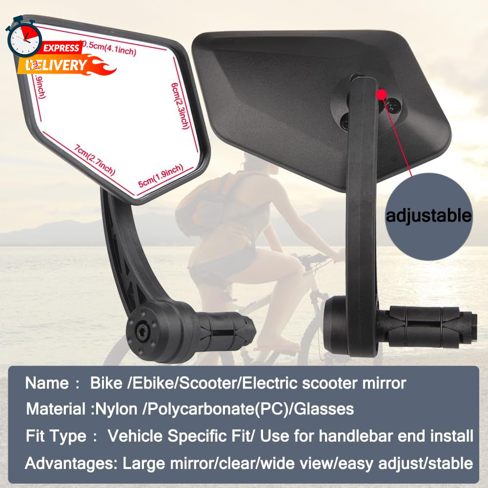 1 Pair Bike Mirror Handlebar End Mount Bicycle E-Bike Mirrors, HD Glass Convex