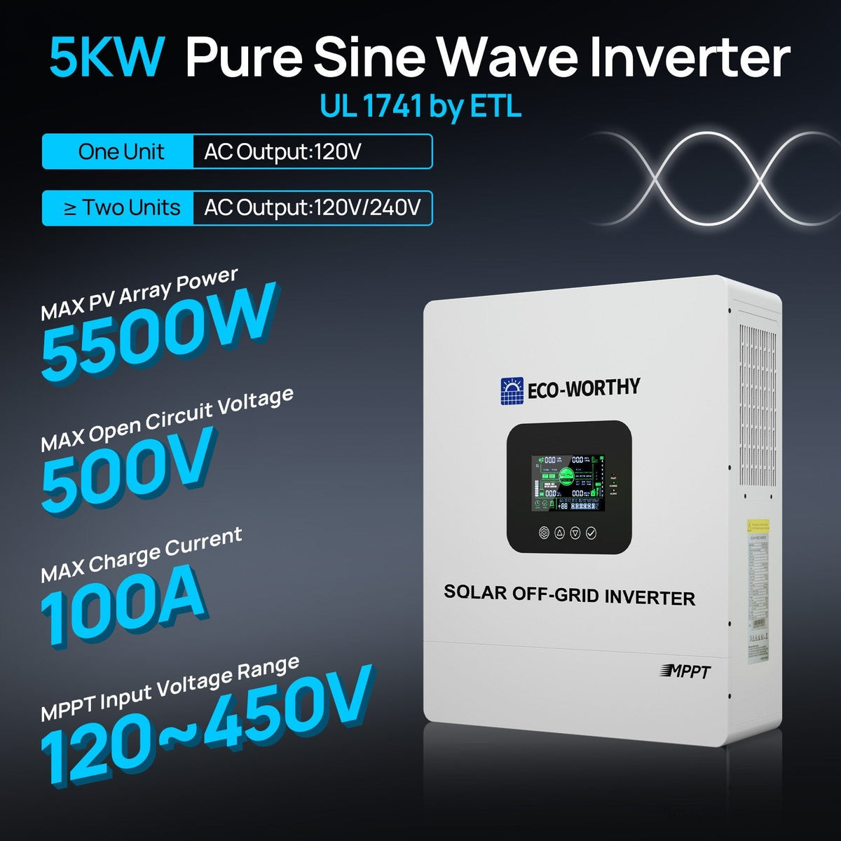 ECO-WORTHY 5000W Solar Off-Grid All-in-One Inverter - view 2