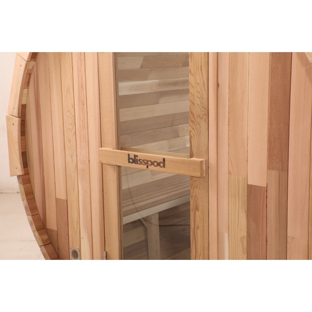 Blisspod | Prague | Canadian Red Cedar Outdoor Steam Barell Sauna | Full Glass Back