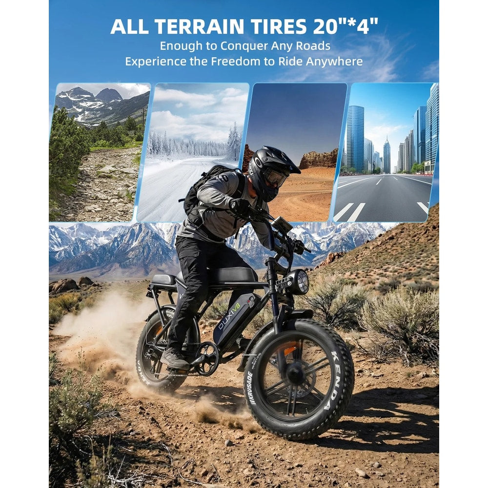 V8 Electric Bike for Adults, 20" Fat Tire Electric Mountain Bike Peak 750W, 48V 15Ah Battery, UL2849