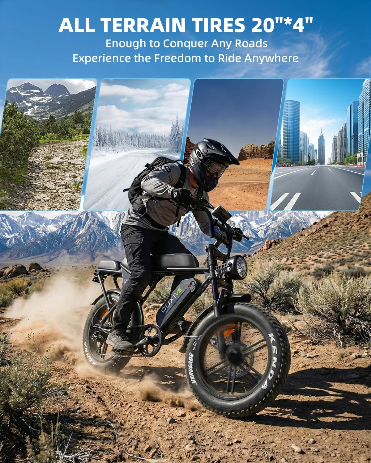 V8 Electric Bike for Adults, 20" Fat Tire Electric Mountain Bike Peak 750W, 48V 15Ah Battery, UL2849