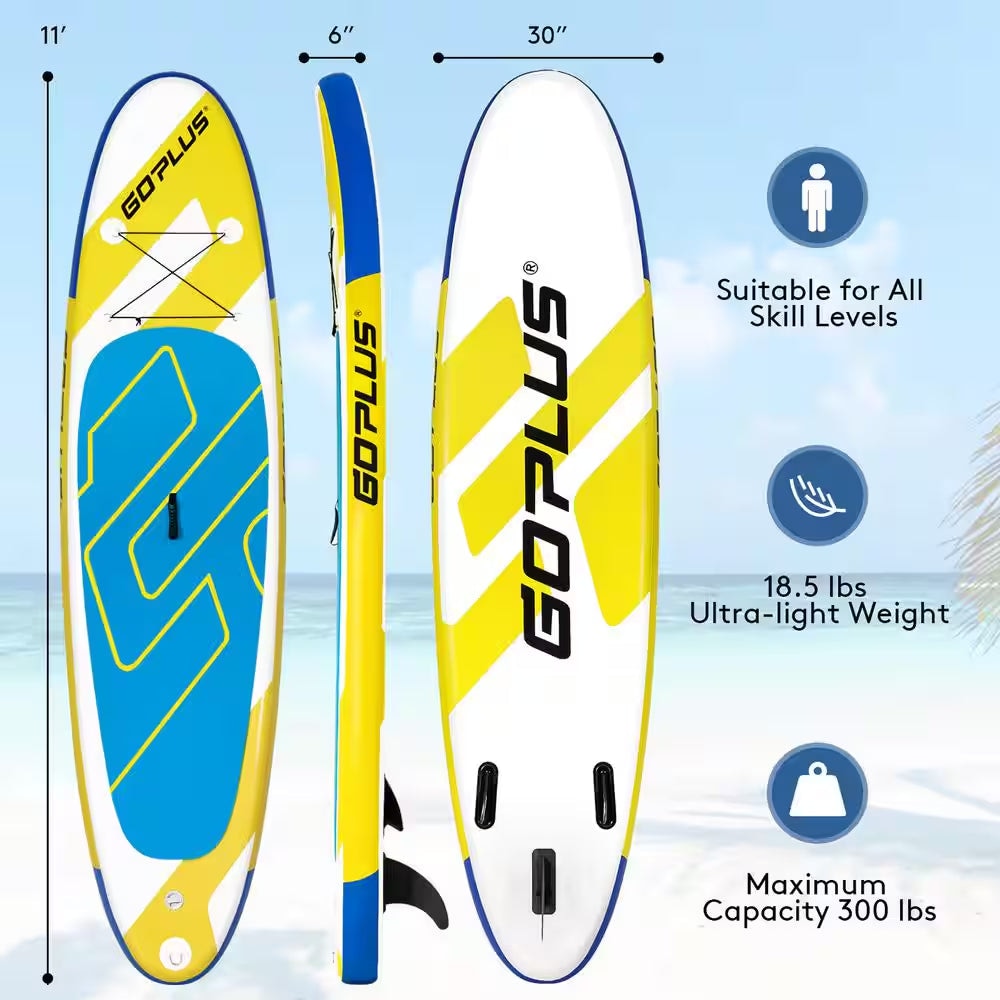 132 In. Inflatable Stand up Paddle Board 6 Ft. Ft. Thick W/Leash Backpack Aluminum Paddle