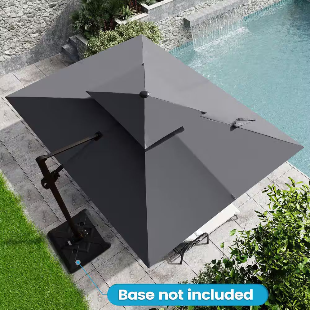 11 Ft. X 9 Ft. Cantilever Patio Umbrella with Cross Stand Tiltable Double Top Outdoor Shade Umbrella in Dark Gray