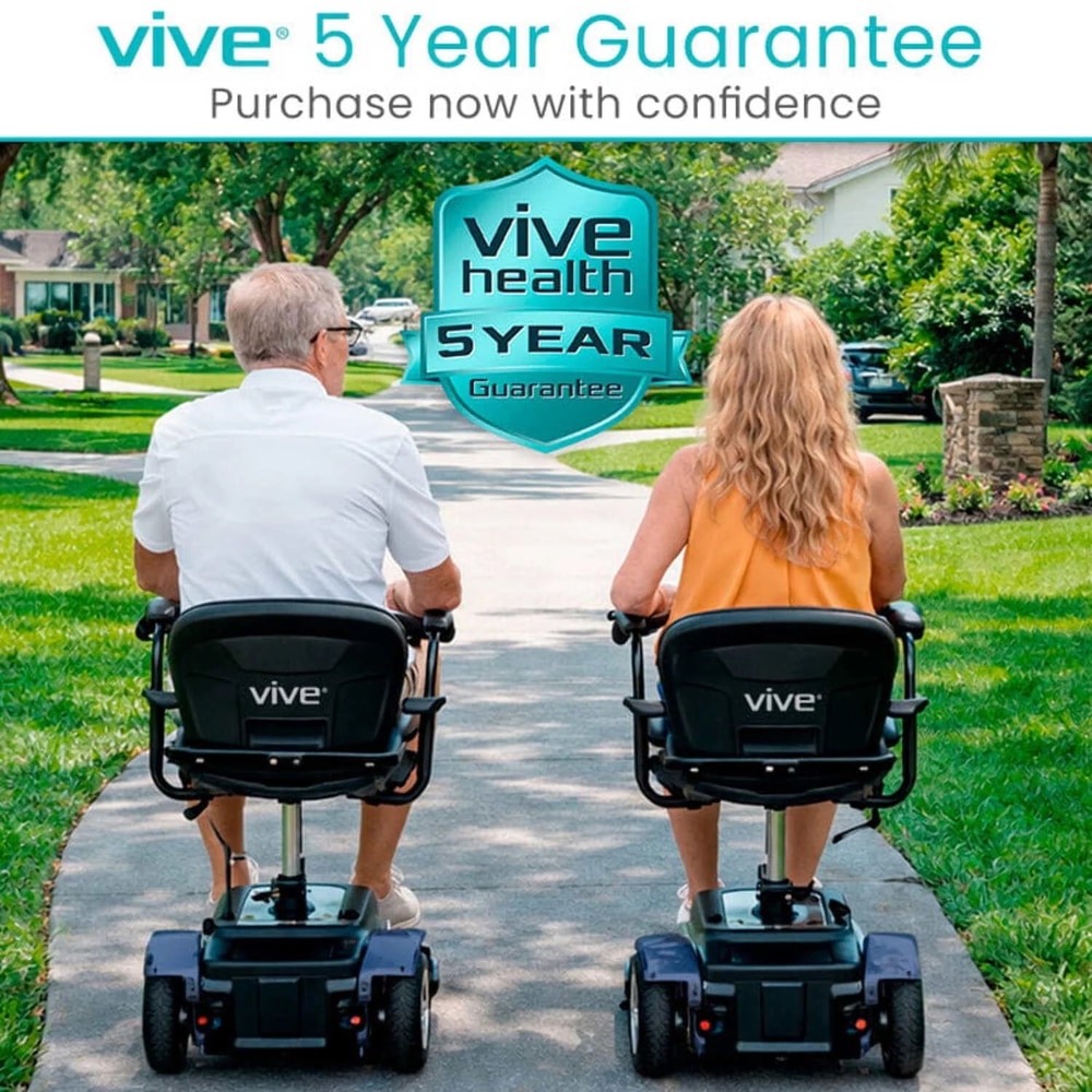 Vive 3-Wheel Mobility Scooter – Lightweight Electric Scooter for Seniors & Adults, Compact Folding Travel Design with Extended Battery, Charger & Basket, Red