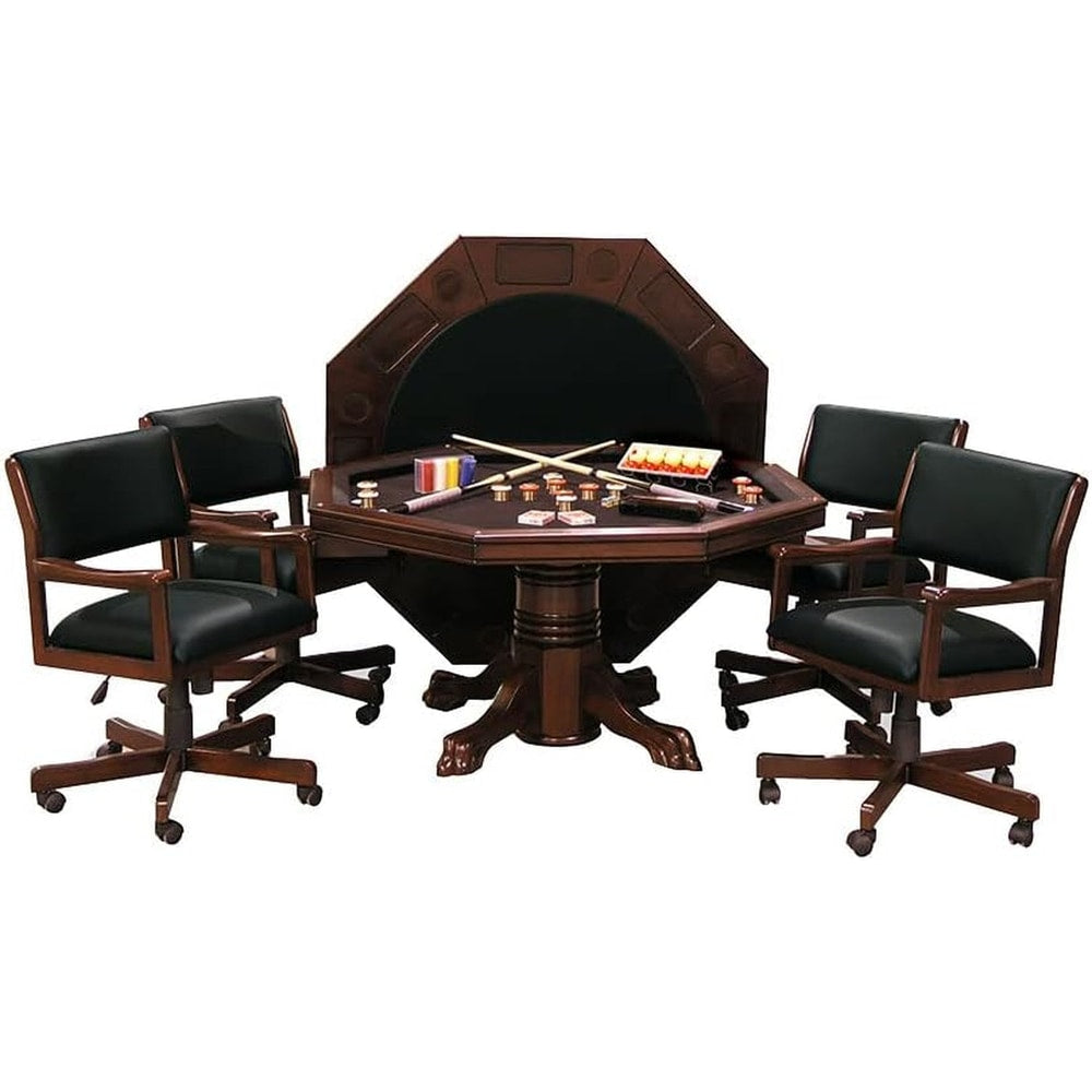 3-In1 Combination Game & Dining Table Set with 4 Rocker-Swivel Chairs- (Mahogany Finish)