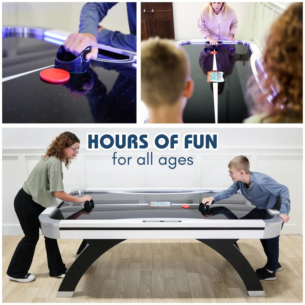 Air Hockey Table 7 Ft Game Table for Adults Light up - Full Size Arcade Air Powered Indoor LED Hockey Table for Game Room W/ Modern Design, Pucks, Paddles - SKU RA1000