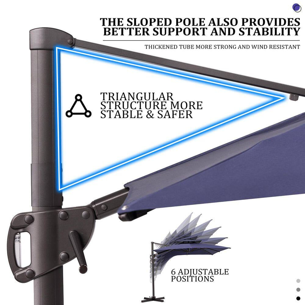 11.5 Ft. X 9 Ft. Aluminum Cantilever Offset 360° Rotation Patio Umbrella in Navy Blue with 350 Lbs. Weighted Base