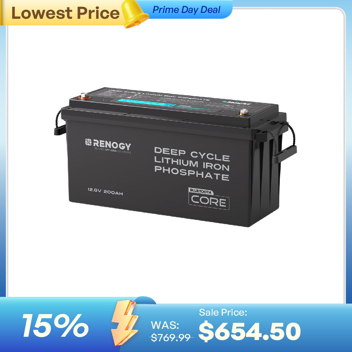 Renogy Core 12V 200Ah Lithium Iron Phosphate Battery with Bluetooth - view 1