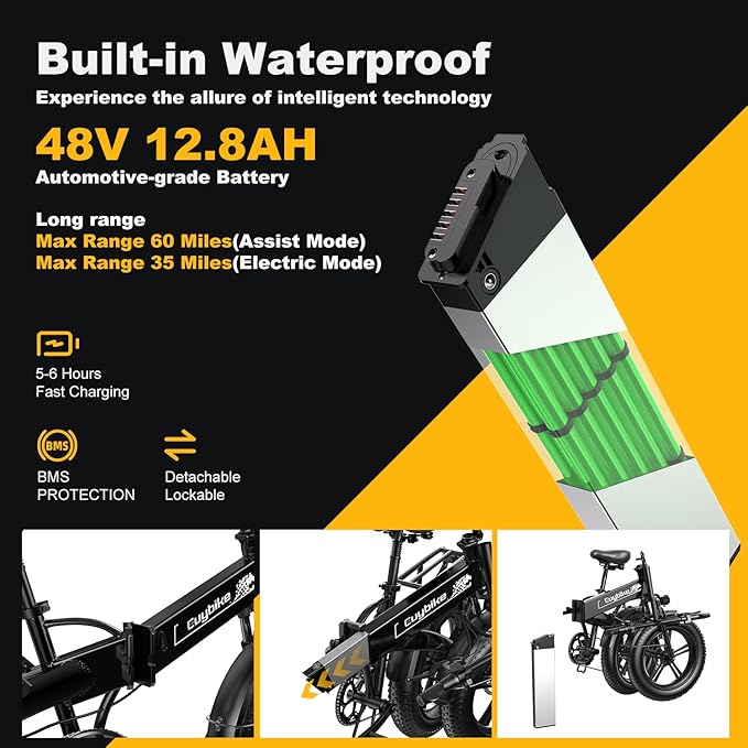 1000W Folding Electric Bike, 48V 20AH Large Removable Battery E Bike