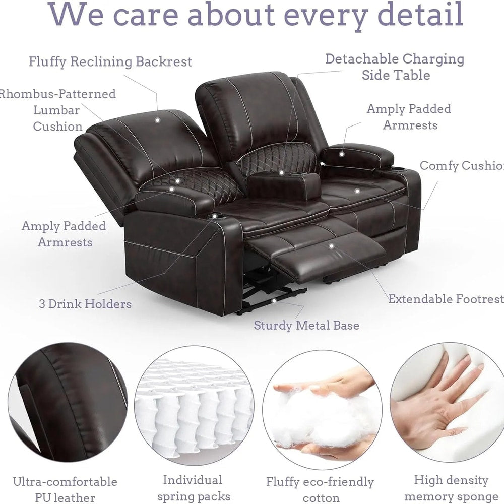 Leather 2 Seater Recliner Sofa Couch