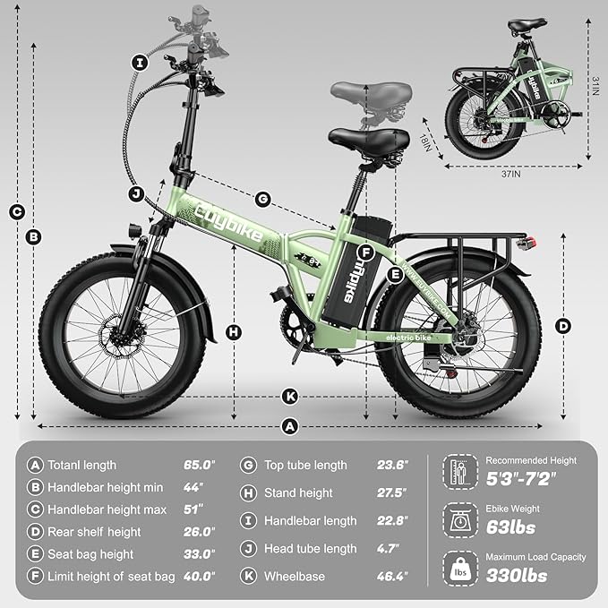 Foldable Electric Bike for Adults, 30+MPH, 48V 20Ah