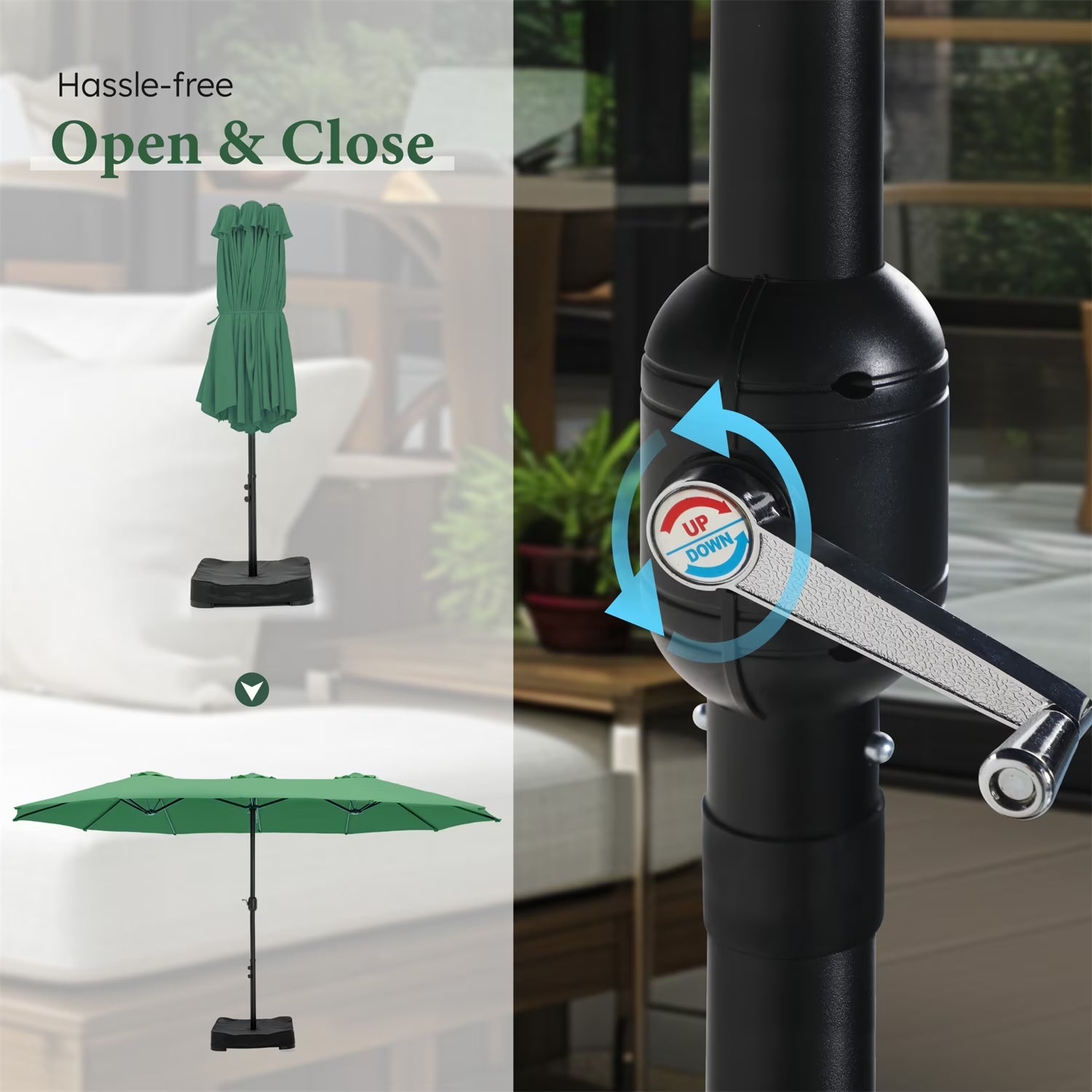 15 Ft Large Patio Umbrella with Base (Included) Double-Sided Rectangular Outdoor Deck Umbrella for outside - Mint Green