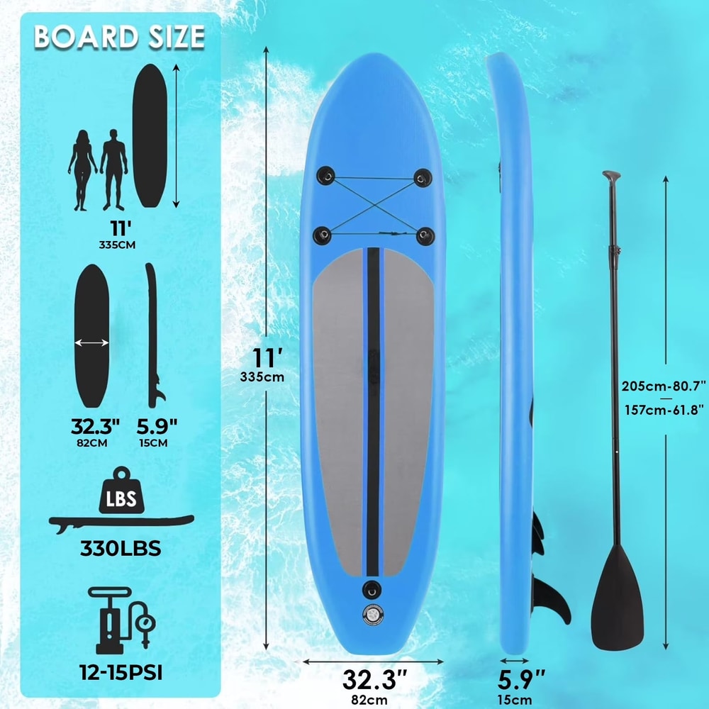 11Ft Inflatable Stand up Paddle Board with Premium SUP Accessories, Aluminum Paddle, Carrying Bag